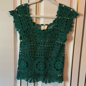 Pins & Needles Teal Green Crochet Lace Blouse
